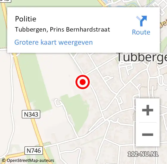 Locatie op kaart van de 112 melding: Politie Tubbergen, Prins Bernhardstraat op 11 februari 2024 13:28