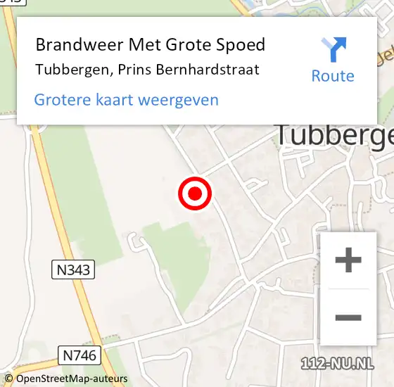 Locatie op kaart van de 112 melding: Brandweer Met Grote Spoed Naar Tubbergen, Prins Bernhardstraat op 11 februari 2024 13:28