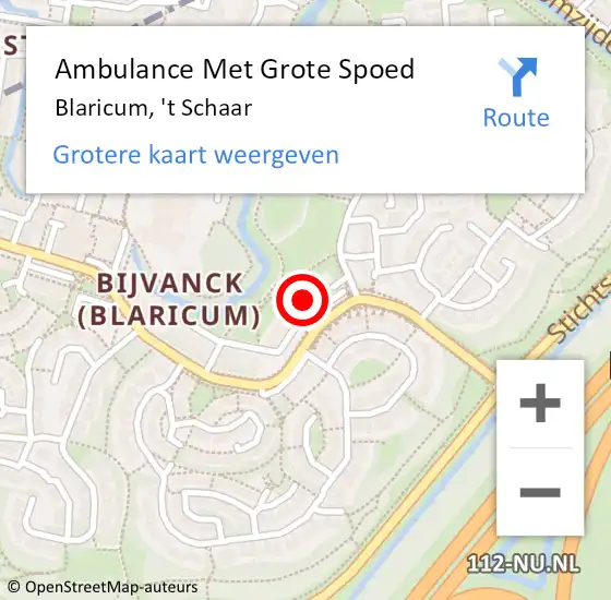 Locatie op kaart van de 112 melding: Ambulance Met Grote Spoed Naar Blaricum, 't Schaar op 25 september 2014 13:53