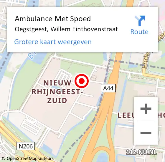 Locatie op kaart van de 112 melding: Ambulance Met Spoed Naar Oegstgeest, Willem Einthovenstraat op 11 februari 2024 13:59