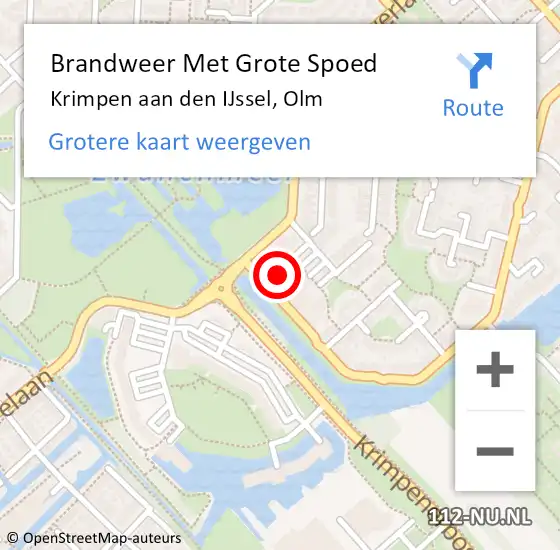 Locatie op kaart van de 112 melding: Brandweer Met Grote Spoed Naar Krimpen aan den IJssel, Olm op 11 februari 2024 14:02