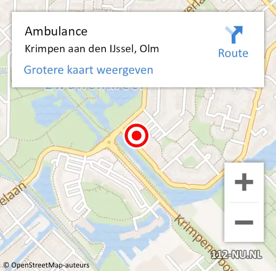 Locatie op kaart van de 112 melding: Ambulance Krimpen aan den IJssel, Olm op 11 februari 2024 14:07