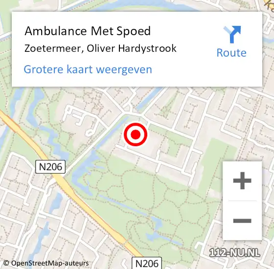 Locatie op kaart van de 112 melding: Ambulance Met Spoed Naar Zoetermeer, Oliver Hardystrook op 11 februari 2024 14:28