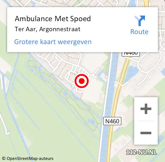 Locatie op kaart van de 112 melding: Ambulance Met Spoed Naar Ter Aar, Argonnestraat op 11 februari 2024 14:32