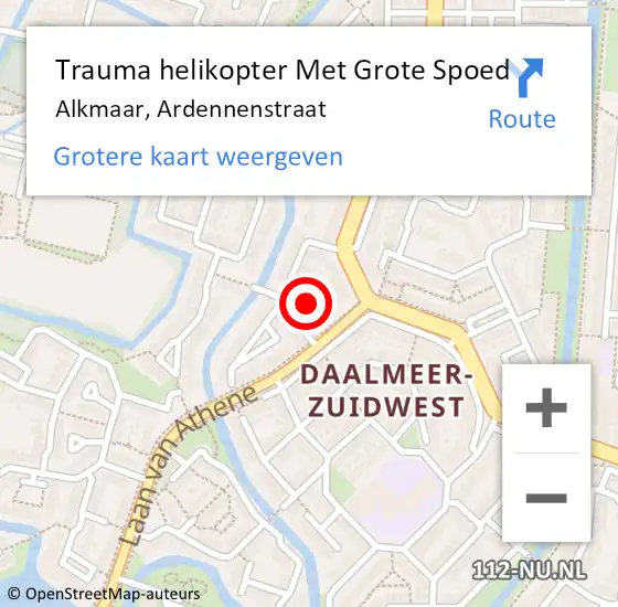 Locatie op kaart van de 112 melding: Trauma helikopter Met Grote Spoed Naar Alkmaar, Ardennenstraat op 11 februari 2024 14:32