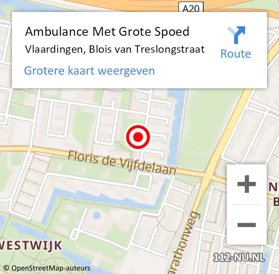Locatie op kaart van de 112 melding: Ambulance Met Grote Spoed Naar Vlaardingen, Blois van Treslongstraat op 11 februari 2024 15:08