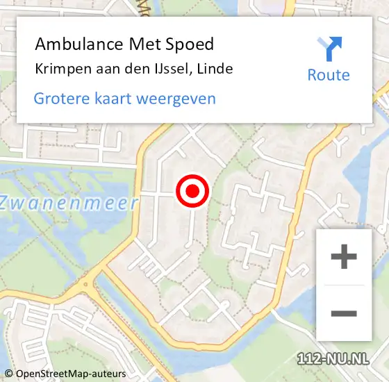 Locatie op kaart van de 112 melding: Ambulance Met Spoed Naar Krimpen aan den IJssel, Linde op 11 februari 2024 15:45