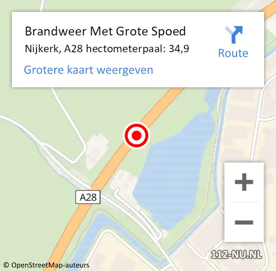 Locatie op kaart van de 112 melding: Brandweer Met Grote Spoed Naar Nijkerk, A28 hectometerpaal: 34,9 op 11 februari 2024 15:56