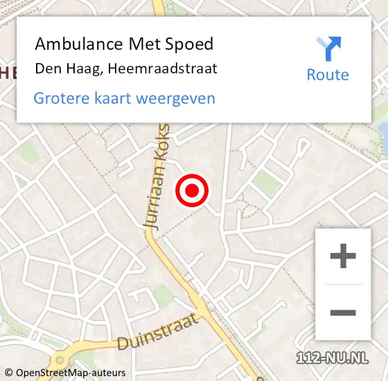 Locatie op kaart van de 112 melding: Ambulance Met Spoed Naar Den Haag, Heemraadstraat op 11 februari 2024 16:01