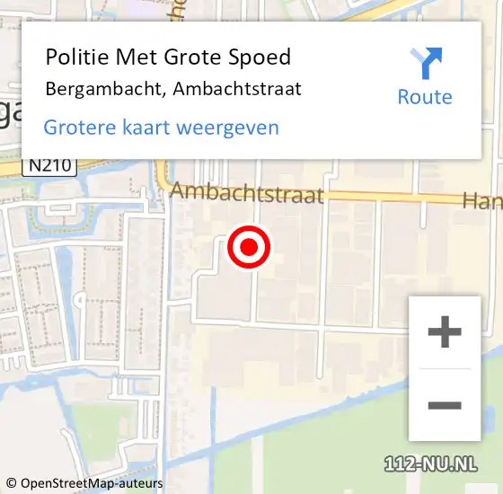 Locatie op kaart van de 112 melding: Politie Met Grote Spoed Naar Bergambacht, Ambachtstraat op 11 februari 2024 16:50