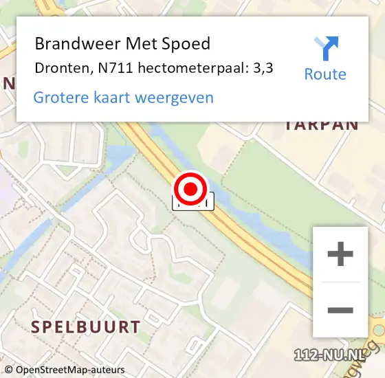 Locatie op kaart van de 112 melding: Brandweer Met Spoed Naar Dronten, N711 hectometerpaal: 3,3 op 11 februari 2024 16:58