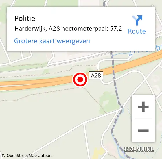 Locatie op kaart van de 112 melding: Politie Harderwijk, A28 hectometerpaal: 57,2 op 11 februari 2024 17:01