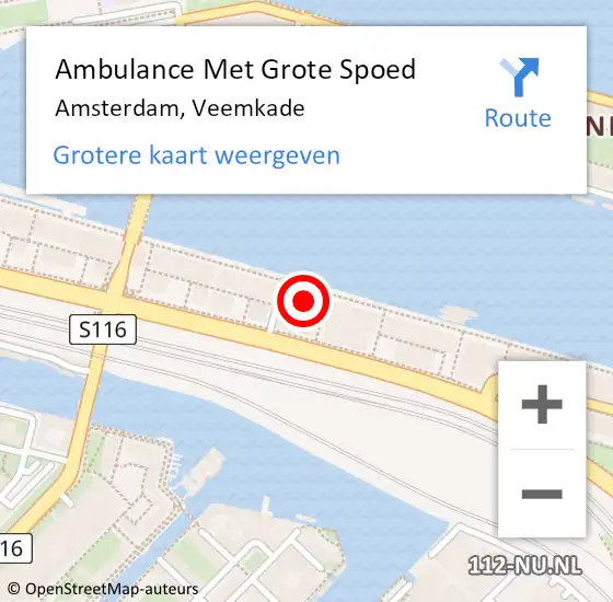 Locatie op kaart van de 112 melding: Ambulance Met Grote Spoed Naar Amsterdam, Veemkade op 11 februari 2024 17:08
