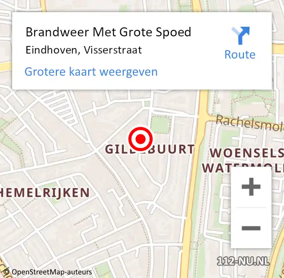 Locatie op kaart van de 112 melding: Brandweer Met Grote Spoed Naar Eindhoven, Visserstraat op 11 februari 2024 17:13