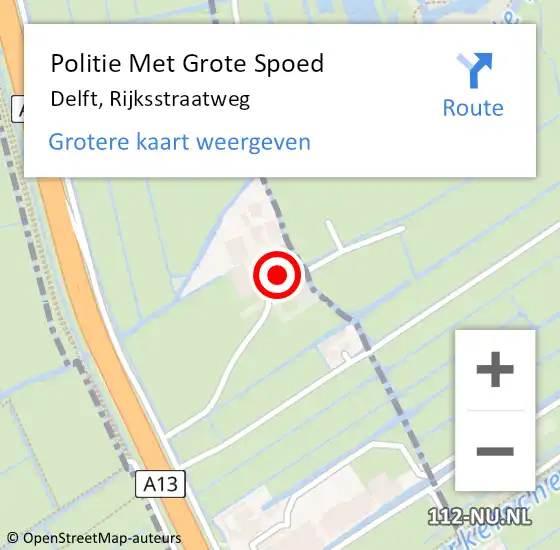 Locatie op kaart van de 112 melding: Politie Met Grote Spoed Naar Delft, Rijksstraatweg op 11 februari 2024 17:16