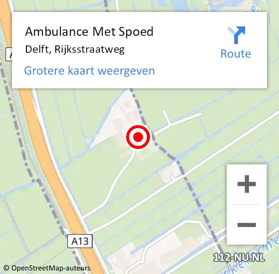 Locatie op kaart van de 112 melding: Ambulance Met Spoed Naar Delft, Rijksstraatweg op 11 februari 2024 17:17