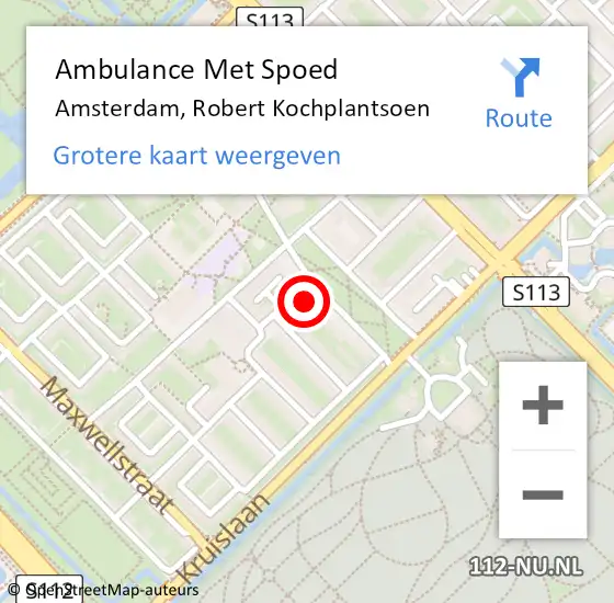 Locatie op kaart van de 112 melding: Ambulance Met Spoed Naar Amsterdam, Robert Kochplantsoen op 11 februari 2024 17:21