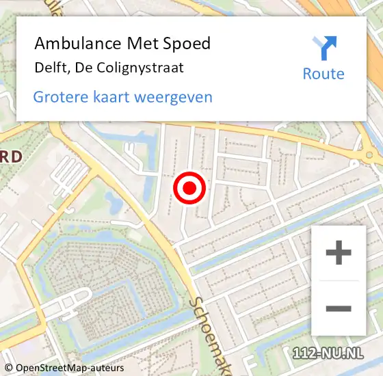 Locatie op kaart van de 112 melding: Ambulance Met Spoed Naar Delft, De Colignystraat op 11 februari 2024 17:23