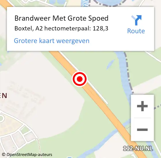 Locatie op kaart van de 112 melding: Brandweer Met Grote Spoed Naar Boxtel, A2 hectometerpaal: 128,3 op 11 februari 2024 17:27