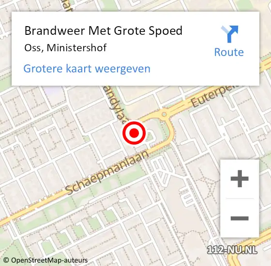 Locatie op kaart van de 112 melding: Brandweer Met Grote Spoed Naar Oss, Ministershof op 11 februari 2024 18:06