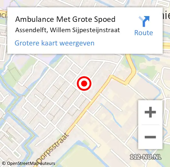Locatie op kaart van de 112 melding: Ambulance Met Grote Spoed Naar Assendelft, Willem Sijpesteijnstraat op 11 februari 2024 18:26