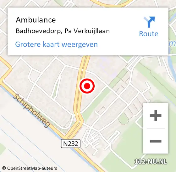 Locatie op kaart van de 112 melding: Ambulance Badhoevedorp, Pa Verkuijllaan op 11 februari 2024 19:02