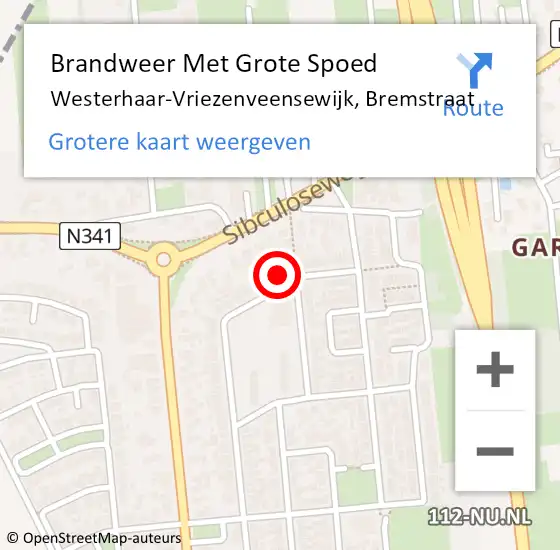 Locatie op kaart van de 112 melding: Brandweer Met Grote Spoed Naar Westerhaar-Vriezenveensewijk, Bremstraat op 11 februari 2024 19:10