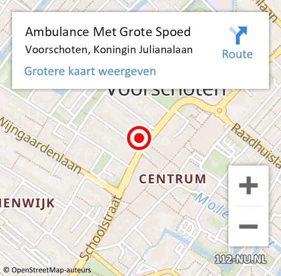 Locatie op kaart van de 112 melding: Ambulance Met Grote Spoed Naar Voorschoten, Koningin Julianalaan op 11 februari 2024 19:19