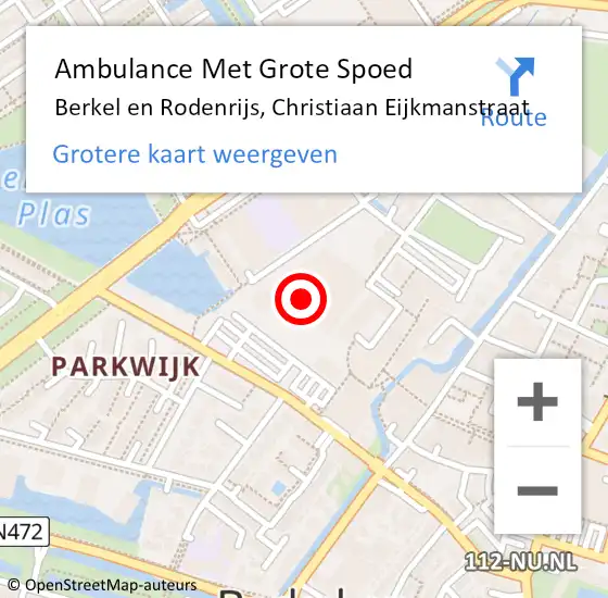 Locatie op kaart van de 112 melding: Ambulance Met Grote Spoed Naar Berkel en Rodenrijs, Christiaan Eijkmanstraat op 11 februari 2024 19:35