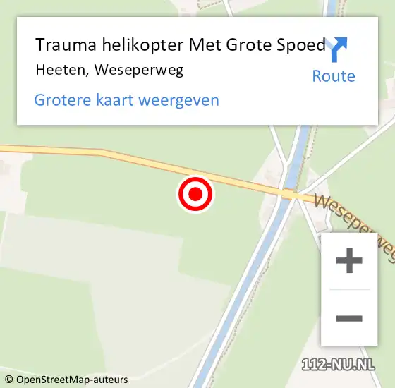 Locatie op kaart van de 112 melding: Trauma helikopter Met Grote Spoed Naar Heeten, Weseperweg op 11 februari 2024 19:55