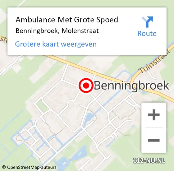 Locatie op kaart van de 112 melding: Ambulance Met Grote Spoed Naar Benningbroek, Molenstraat op 11 februari 2024 19:59