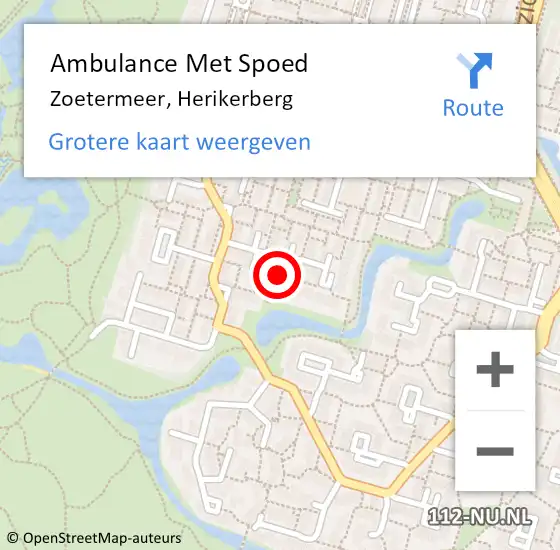 Locatie op kaart van de 112 melding: Ambulance Met Spoed Naar Zoetermeer, Herikerberg op 11 februari 2024 20:17