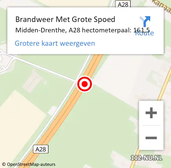 Locatie op kaart van de 112 melding: Brandweer Met Grote Spoed Naar Midden-Drenthe, A28 hectometerpaal: 161,5 op 11 februari 2024 20:26