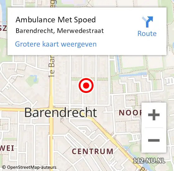 Locatie op kaart van de 112 melding: Ambulance Met Spoed Naar Barendrecht, Merwedestraat op 11 februari 2024 20:47
