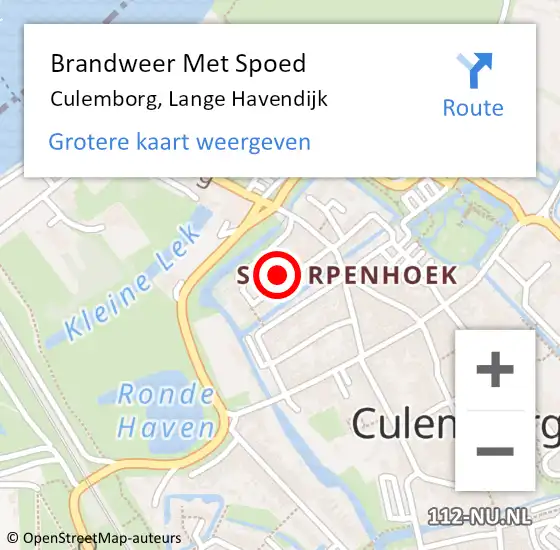 Locatie op kaart van de 112 melding: Brandweer Met Spoed Naar Culemborg, Lange Havendijk op 11 februari 2024 21:28