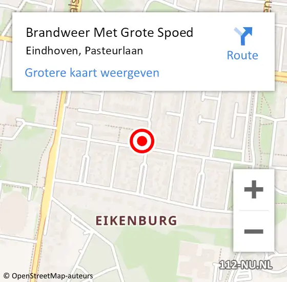 Locatie op kaart van de 112 melding: Brandweer Met Grote Spoed Naar Eindhoven, Pasteurlaan op 11 februari 2024 21:42