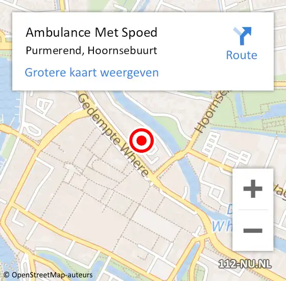 Locatie op kaart van de 112 melding: Ambulance Met Spoed Naar Purmerend, Hoornsebuurt op 11 februari 2024 22:06