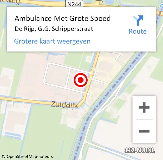 Locatie op kaart van de 112 melding: Ambulance Met Grote Spoed Naar De Rijp, G.G. Schipperstraat op 11 februari 2024 22:23