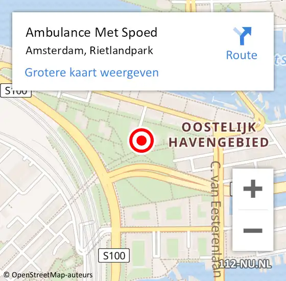Locatie op kaart van de 112 melding: Ambulance Met Spoed Naar Amsterdam, Rietlandpark op 11 februari 2024 22:42