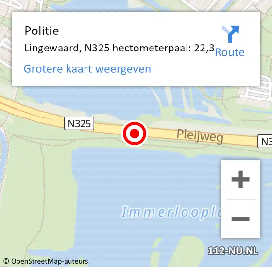 Locatie op kaart van de 112 melding: Politie Lingewaard, N325 hectometerpaal: 22,3 op 11 februari 2024 23:26