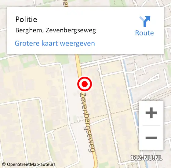Locatie op kaart van de 112 melding: Politie Berghem, Zevenbergseweg op 11 februari 2024 23:28