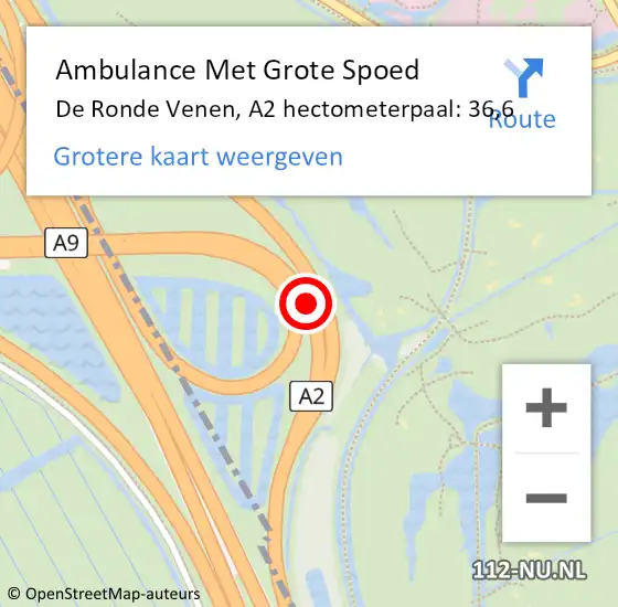 Locatie op kaart van de 112 melding: Ambulance Met Grote Spoed Naar De Ronde Venen, A2 hectometerpaal: 36,6 op 11 februari 2024 23:37