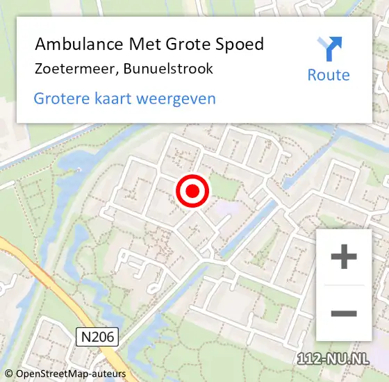 Locatie op kaart van de 112 melding: Ambulance Met Grote Spoed Naar Zoetermeer, Bunuelstrook op 11 februari 2024 23:52