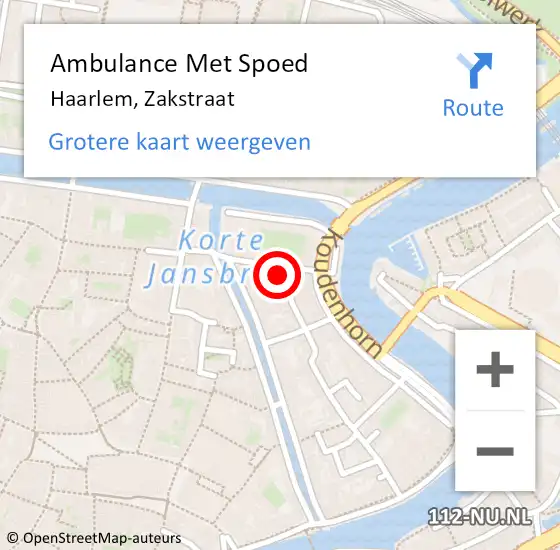 Locatie op kaart van de 112 melding: Ambulance Met Spoed Naar Haarlem, Zakstraat op 12 februari 2024 00:14