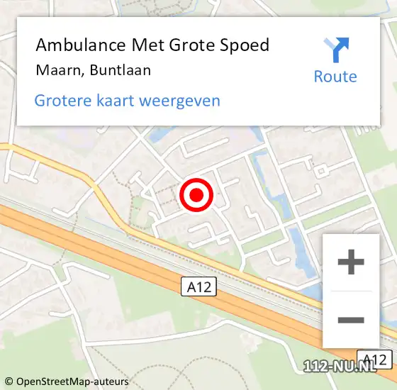 Locatie op kaart van de 112 melding: Ambulance Met Grote Spoed Naar Maarn, Buntlaan op 25 september 2014 14:49