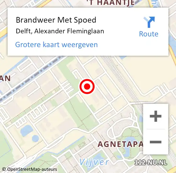 Locatie op kaart van de 112 melding: Brandweer Met Spoed Naar Delft, Alexander Fleminglaan op 12 februari 2024 00:51