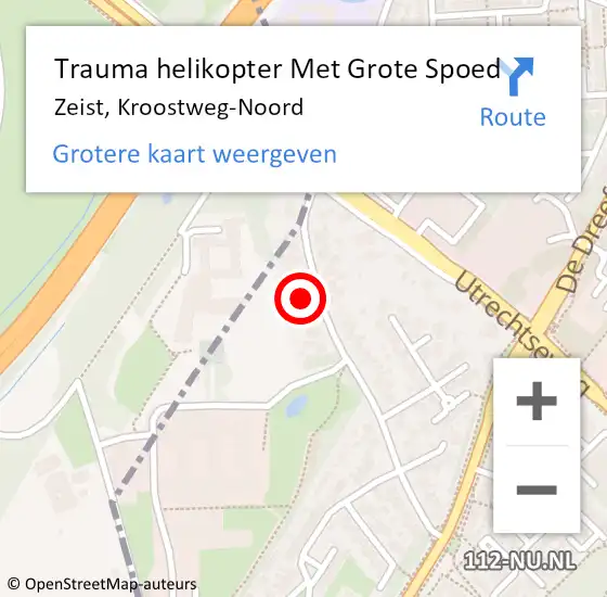 Locatie op kaart van de 112 melding: Trauma helikopter Met Grote Spoed Naar Zeist, Kroostweg-Noord op 12 februari 2024 02:19