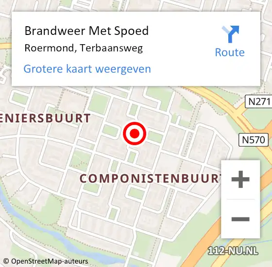 Locatie op kaart van de 112 melding: Brandweer Met Spoed Naar Roermond, Terbaansweg op 12 februari 2024 02:31