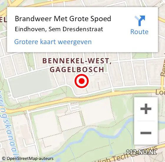 Locatie op kaart van de 112 melding: Brandweer Met Grote Spoed Naar Eindhoven, Sem Dresdenstraat op 12 februari 2024 03:14