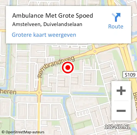 Locatie op kaart van de 112 melding: Ambulance Met Grote Spoed Naar Amstelveen, Duivelandselaan op 12 februari 2024 07:21